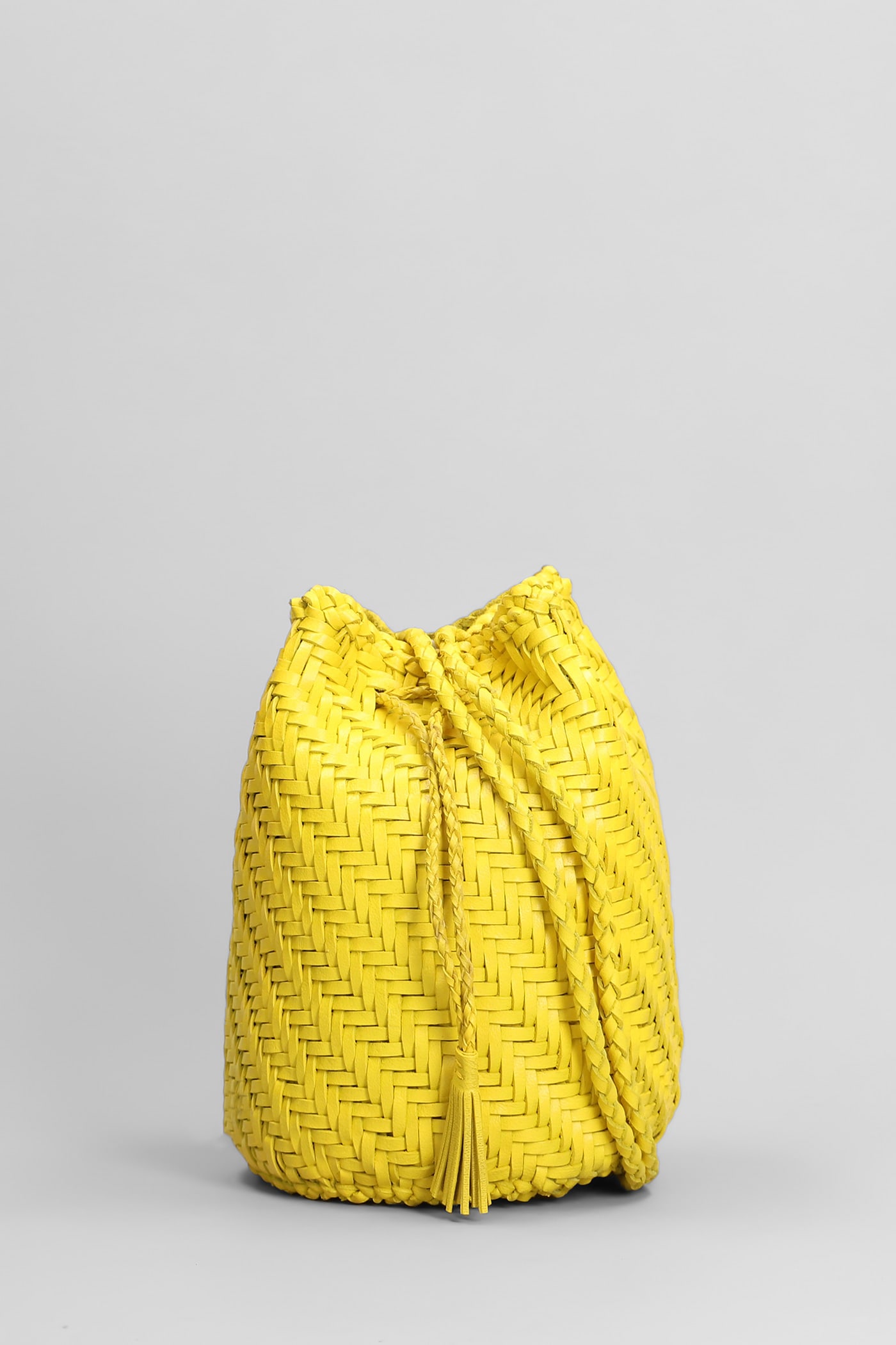 Dragon Diffusion Pompom Double Jump Shoulder Bag In Yellow Leather
