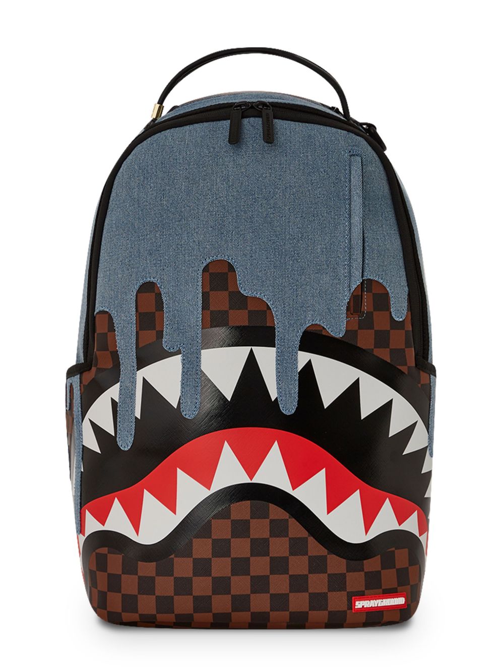 sprayground kid 牛仔拼接双肩包 - 褐色