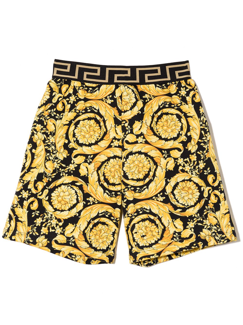 Versace Kids Barocco Kids 印花棉短裤 - 黑色