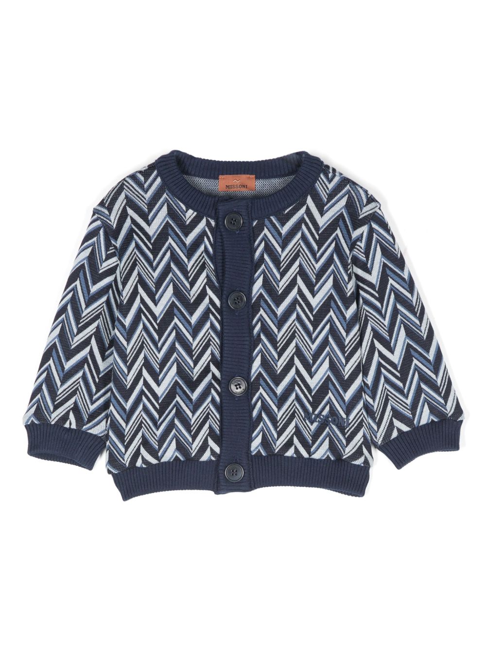 Missoni Kids Z字形图案编织开衫 - 蓝色