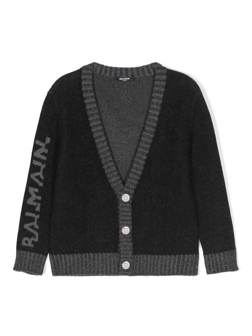 Balmain Kids logo缀饰密织开衫 - 灰色