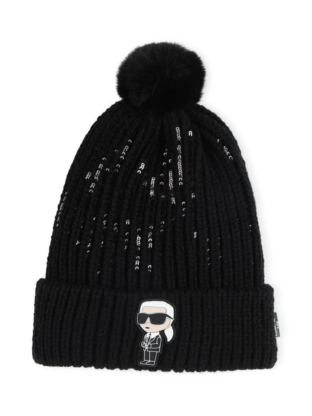 Karl Lagerfeld Kids 亮片绒球套头帽 - 黑色