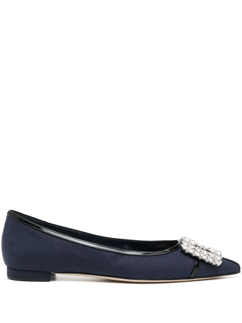 Manolo Blahnik Hangisi 晶饰扣环芭蕾平底鞋 - 蓝色