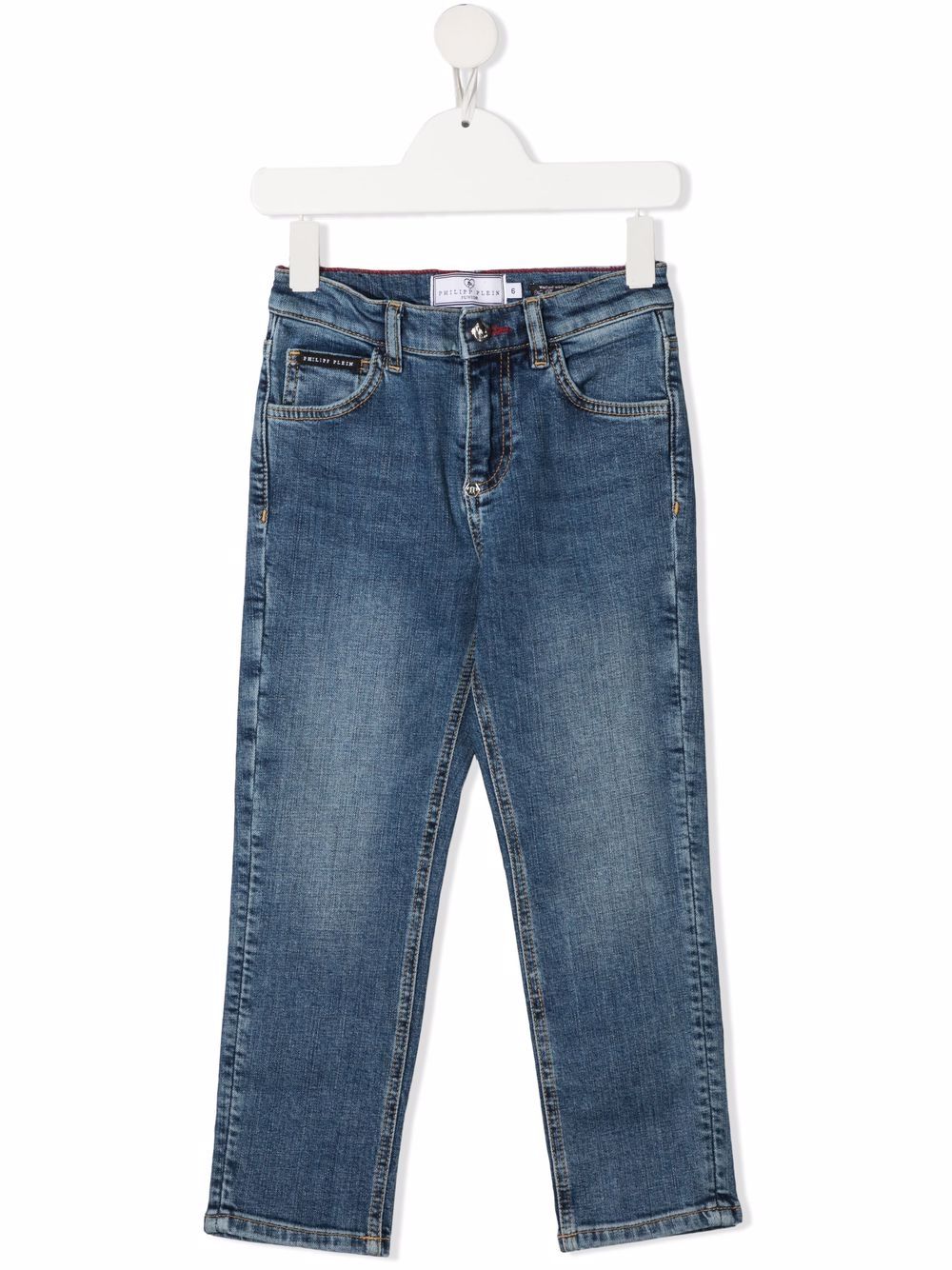 Philipp Plein Junior 骷髅头刺绣牛仔裤 - 蓝色
