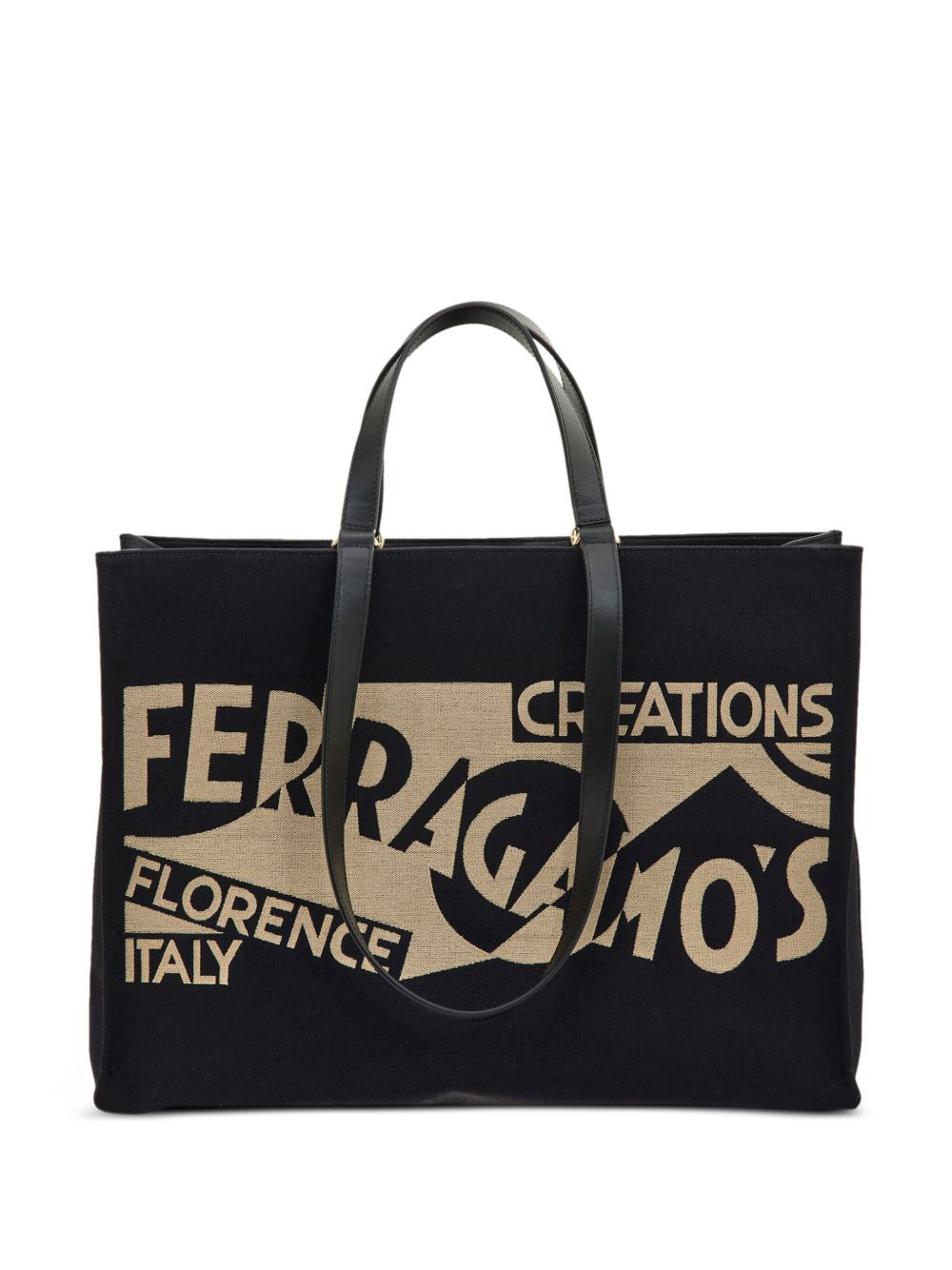 Ferragamo logo印花大号托特包 - 黑色