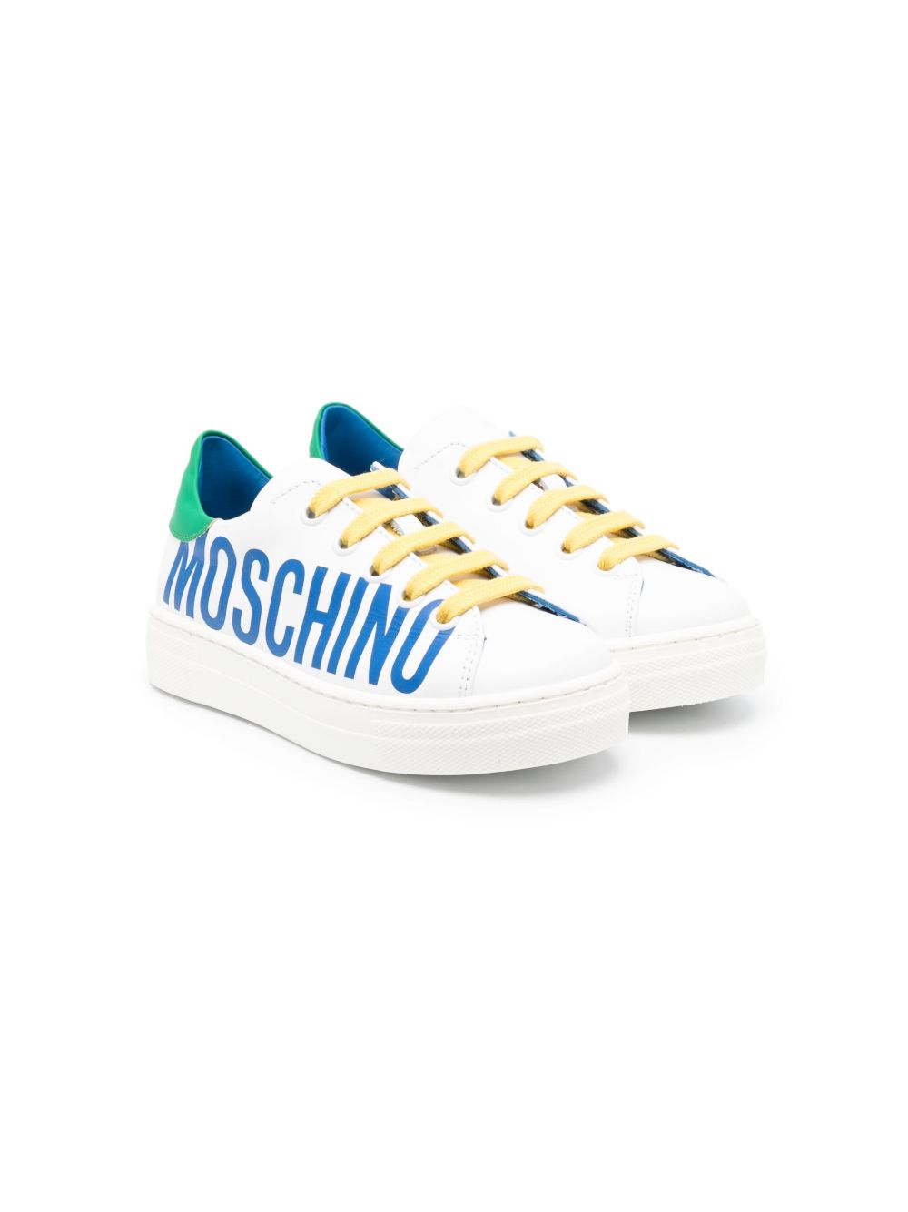Moschino Kids logo印花系带运动鞋 - 白色