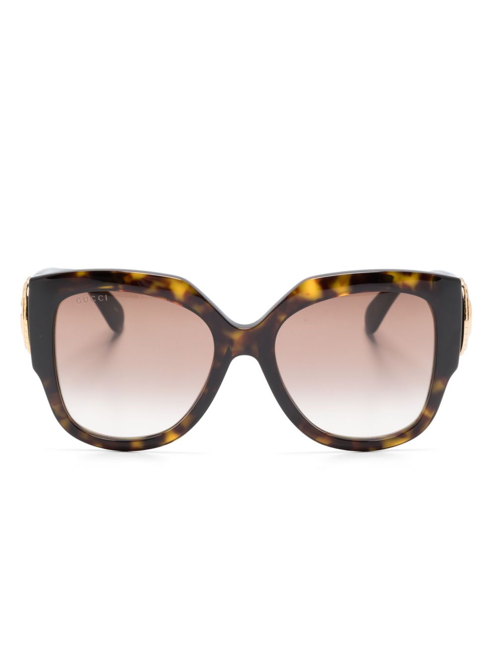 Gucci Eyewear logo标牌圆框太阳眼镜 - 褐色