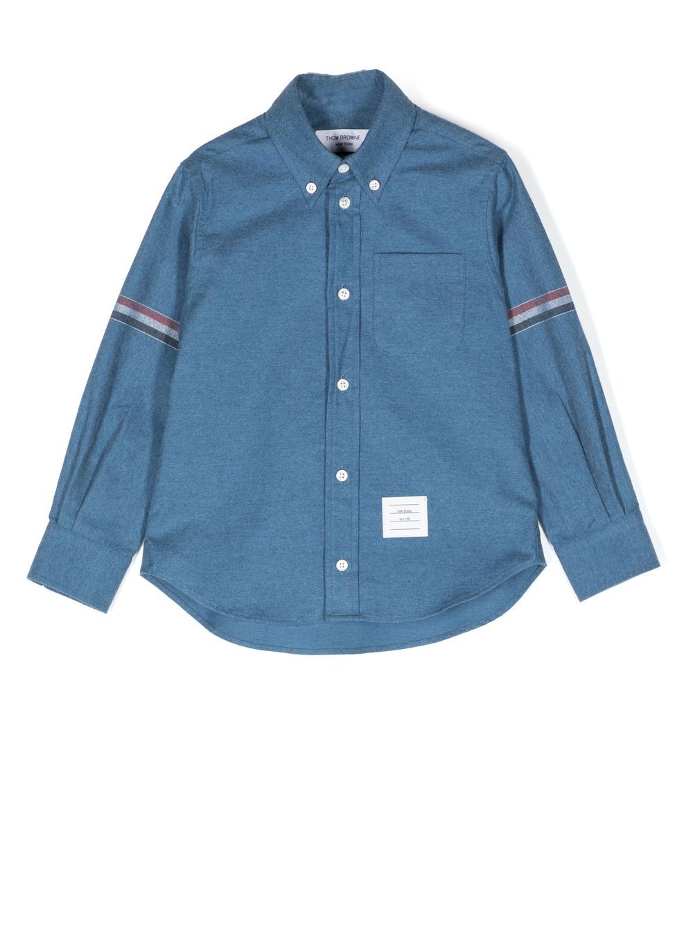 Thom Browne Kids 条纹细节棉衬衫 - 蓝色