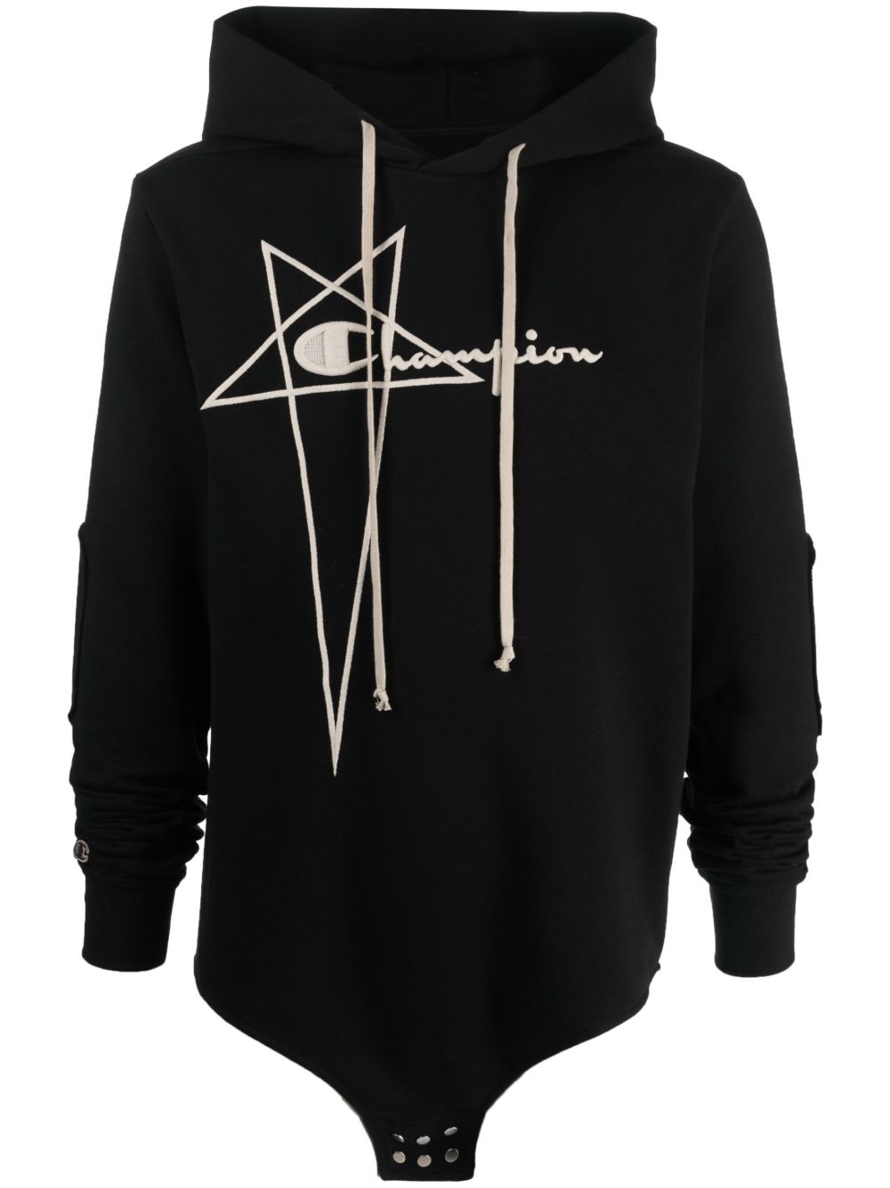 Rick Owens X Champion logo刺绣棉连帽衫 - 黑色