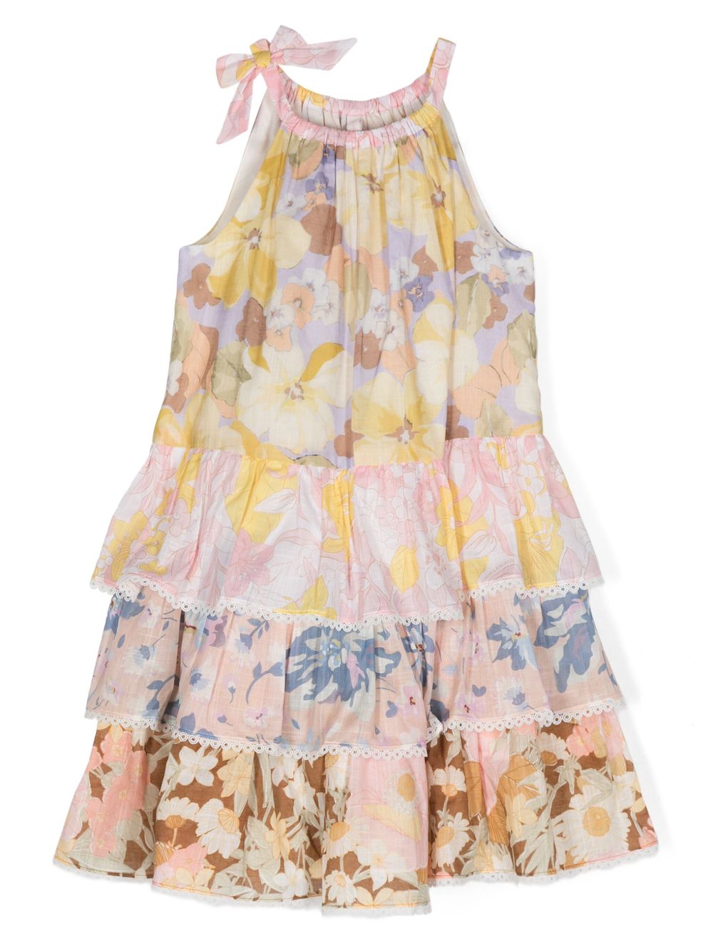 ZIMMERMANN Kids 花卉分层式棉连衣裙 - 黄色