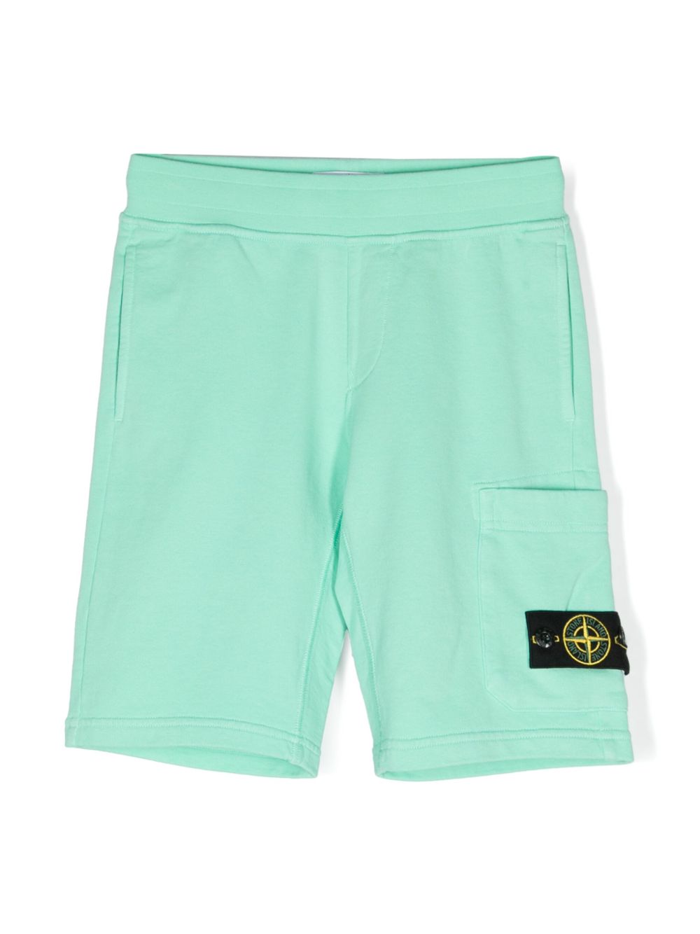 Stone Island Junior 罗盘徽章棉工装短裤 - 绿色