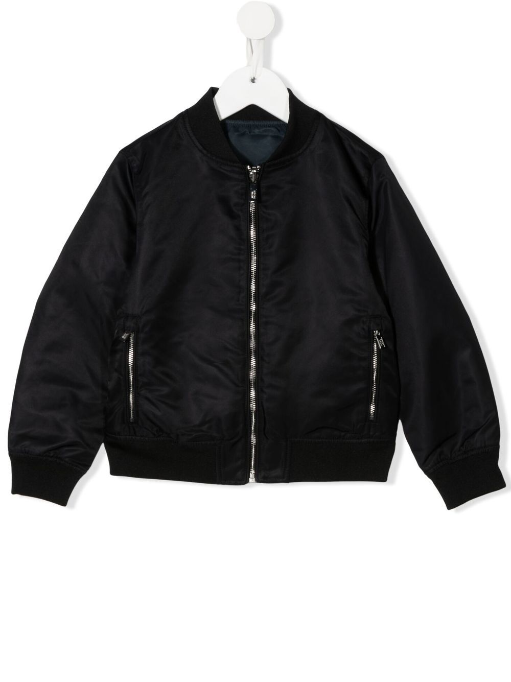 Emporio Armani Kids logo刺绣拉链飞行员夹克 - 蓝色