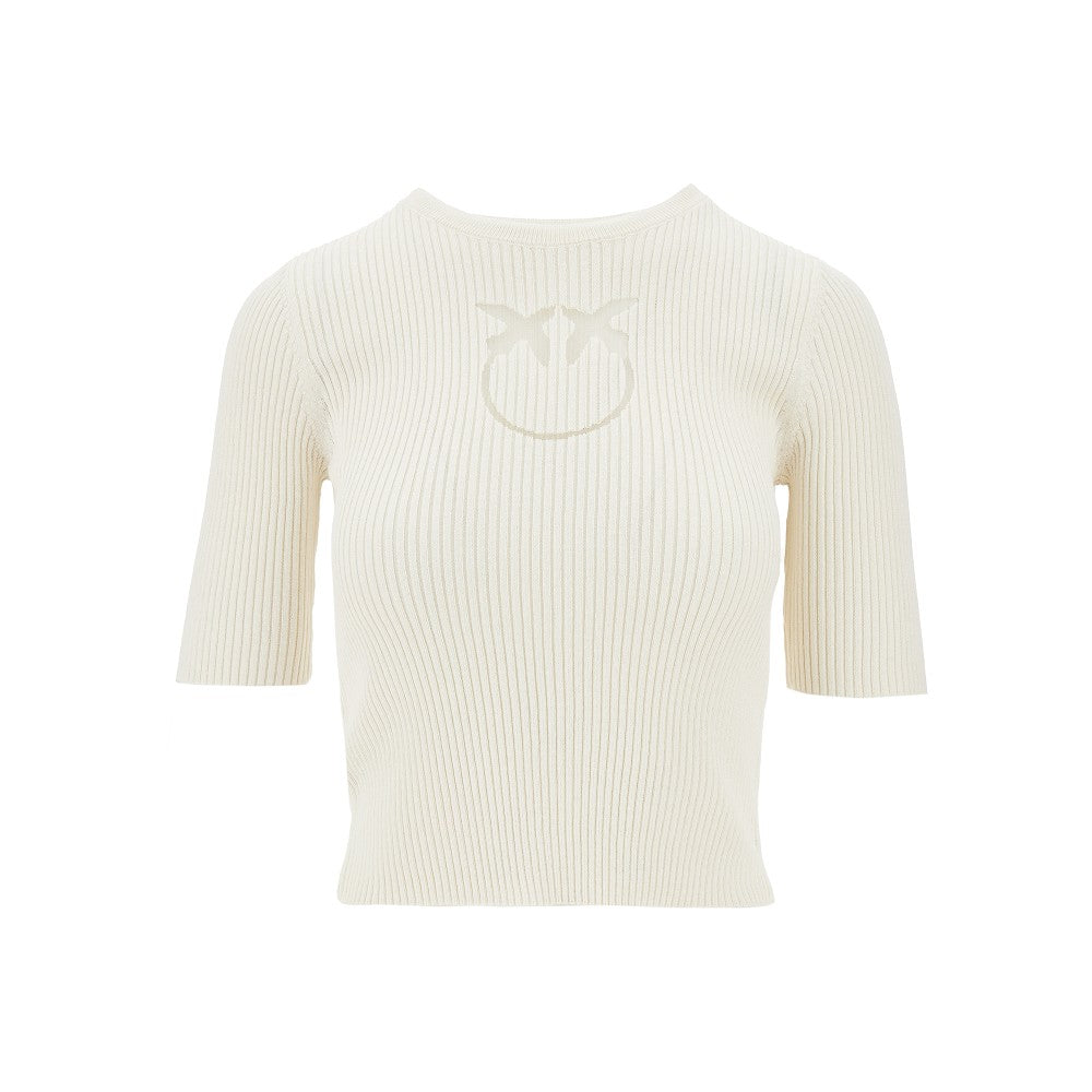 PINKO Knitted T-shirt with sheer logo Woman