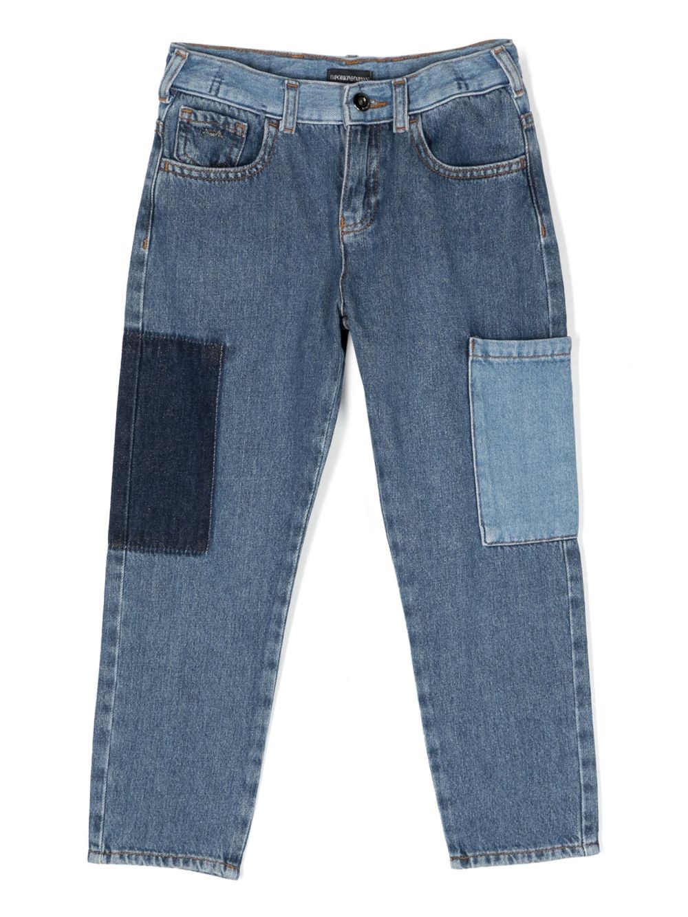 Emporio Armani Kids 对比口袋直筒牛仔裤 - 蓝色