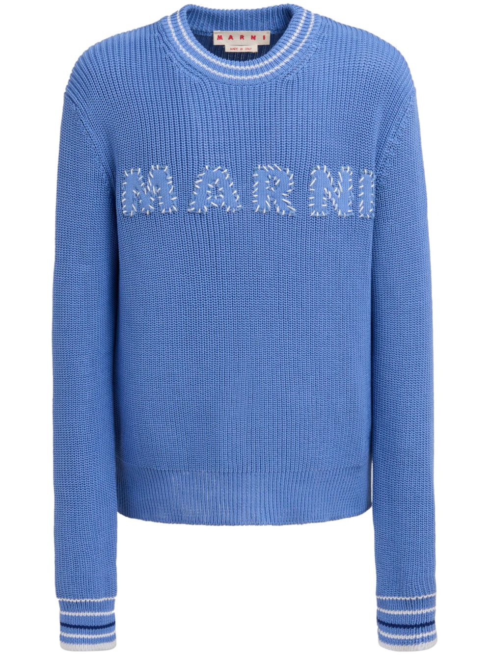 Marni logo刺绣棉毛衣 - 蓝色