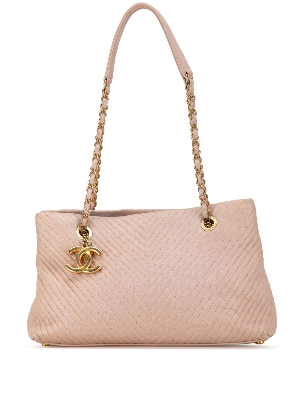 CHANEL Pre-Owned Surpique 大号人字纹图案小牛皮手提包（2015-2016年典藏款） - 粉色