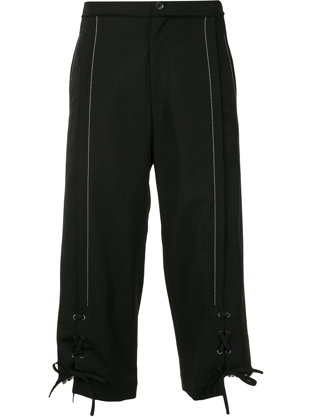 Yohji Yamamoto 系带细节露踝裤 - 黑色