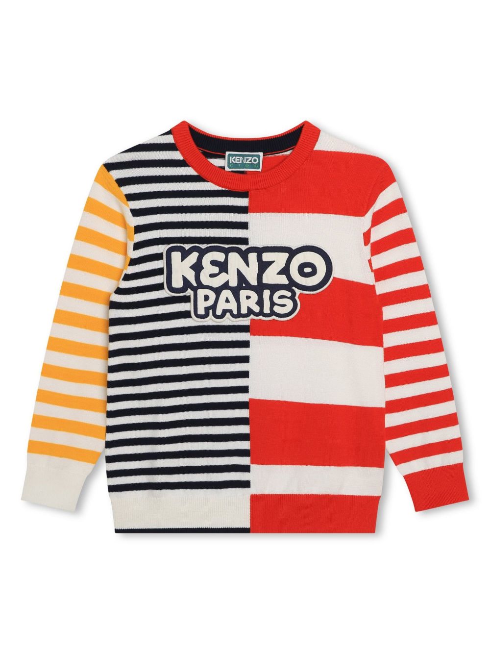 Kenzo Kids 标贴条纹棉毛衣 - 红色