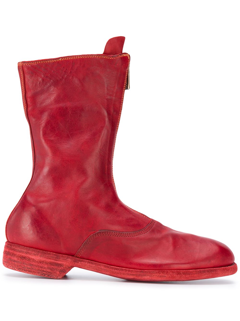 Guidi 正面拉链皮质短靴 - 红色