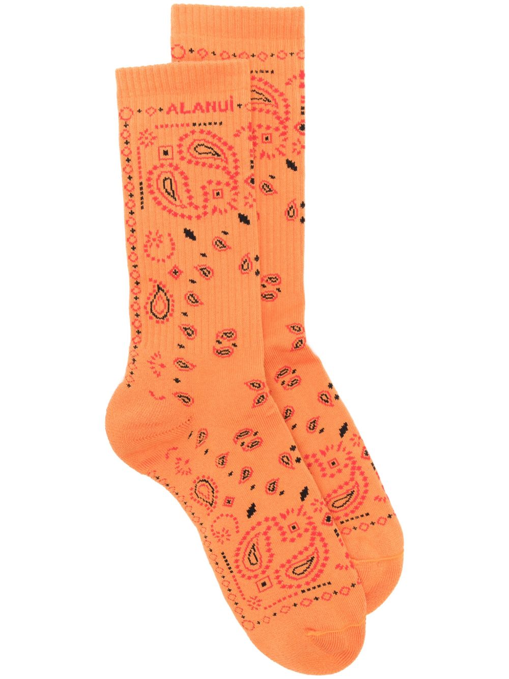 Alanui Bandana logo刺绣罗纹针织袜 - 橘色