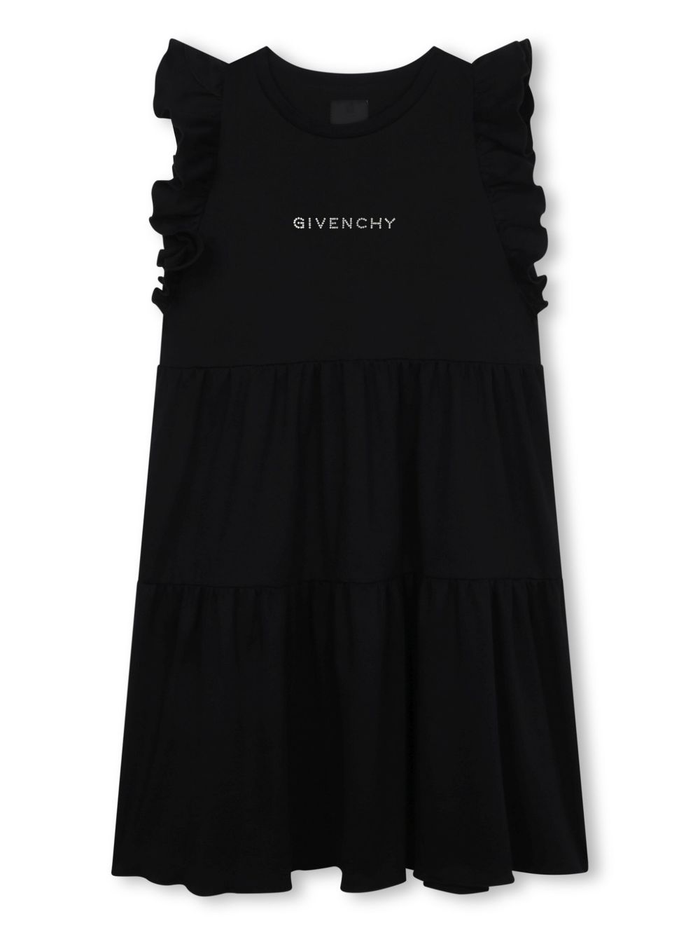 Givenchy Kids 水钻logo贴花分层式连衣裙 - 黑色