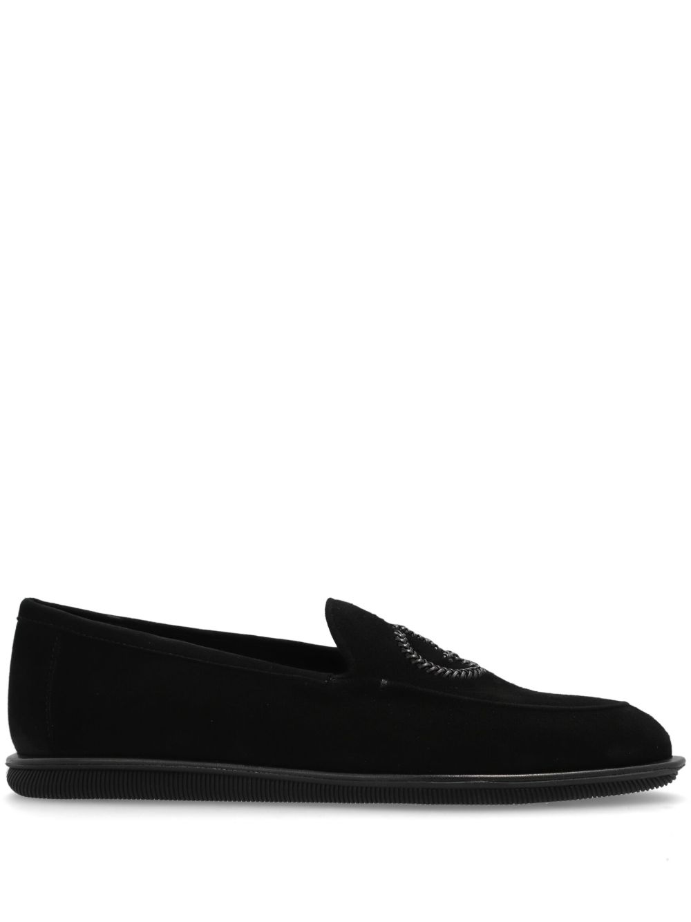 Giorgio Armani 刺绣logo绒面皮乐福鞋 - 黑色