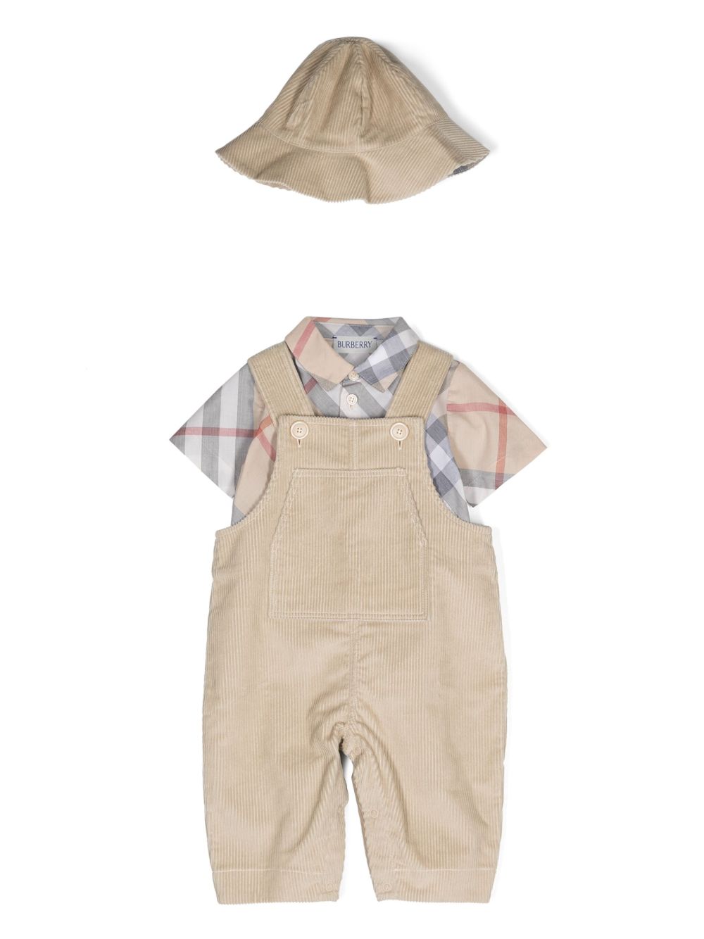 Burberry Kids 灯芯绒背带裤连体衣套装 - 中性色
