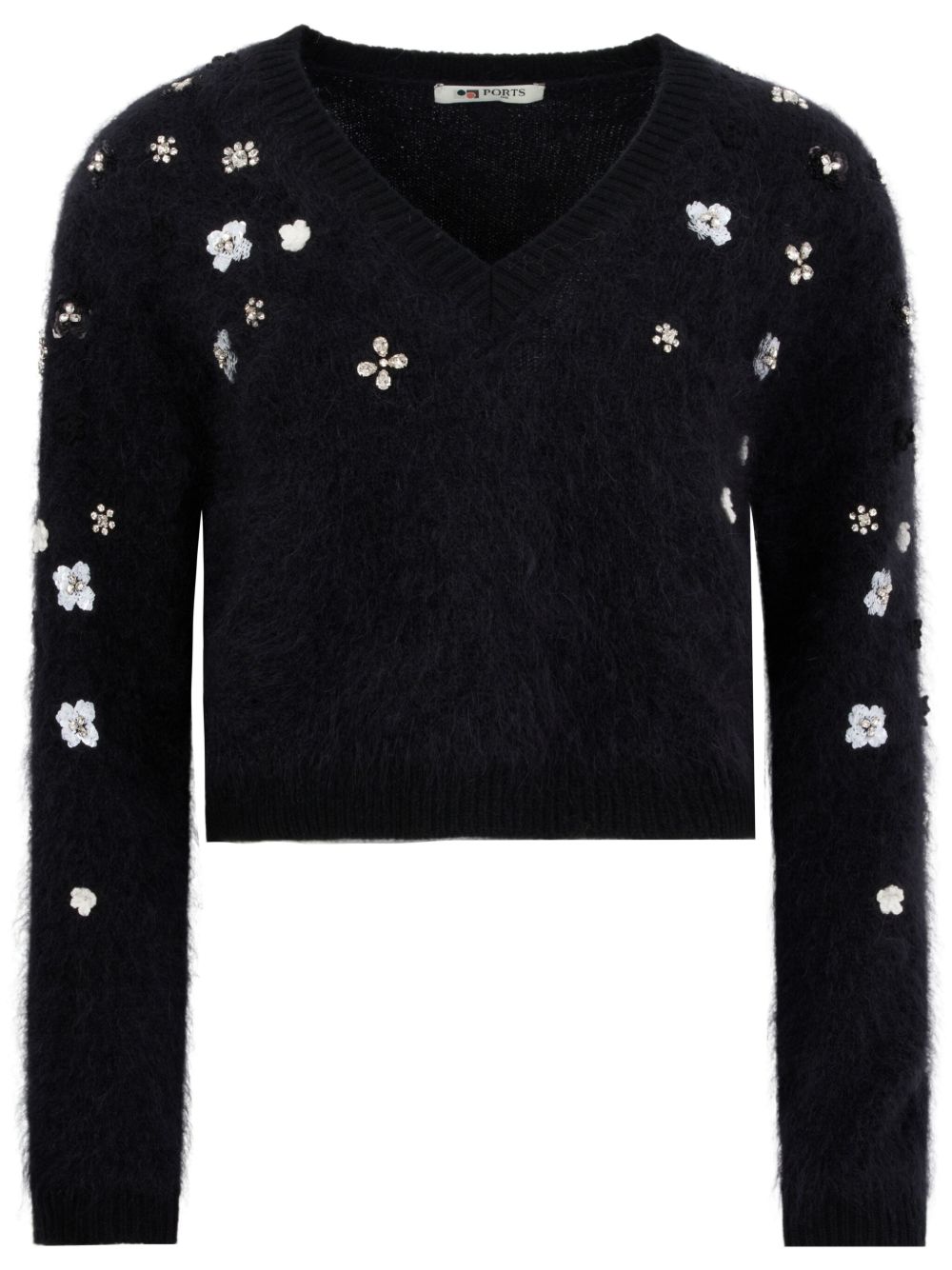 Ports 1961 马海毛混纺V领毛衣 - 黑色