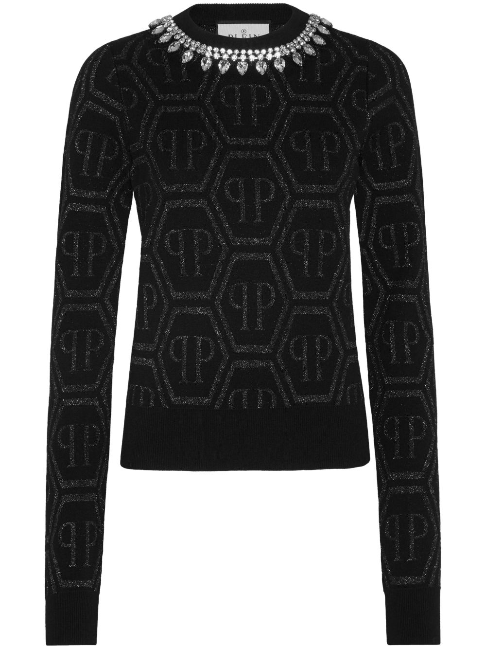 Philipp Plein 经典logo晶饰毛衣 - 黑色