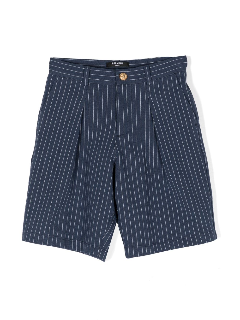 Balmain Kids 条纹百褶西装短裤 - 蓝色