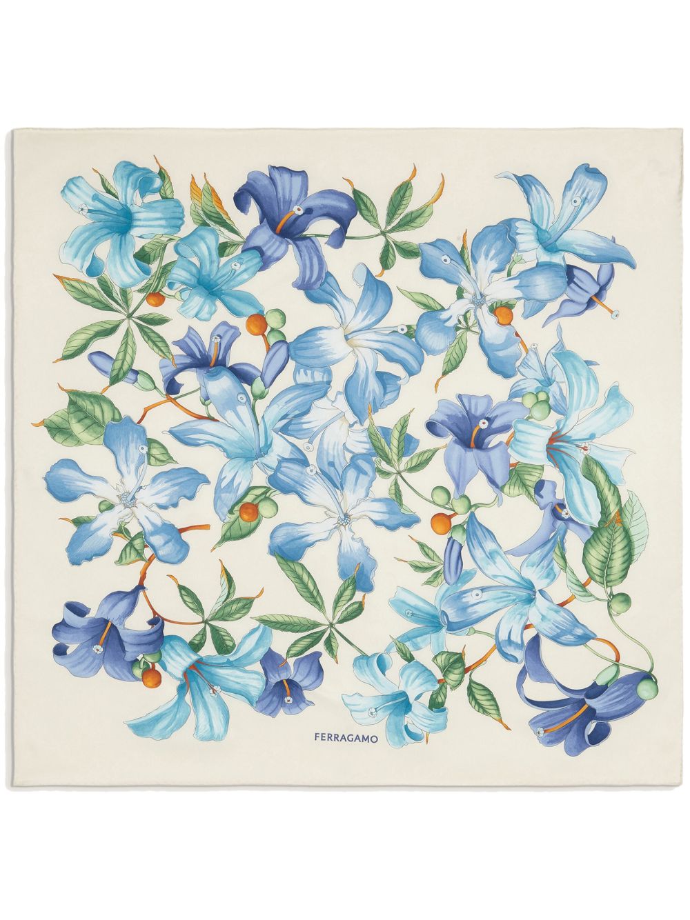 Ferragamo 花卉印花真丝围巾 - 白色