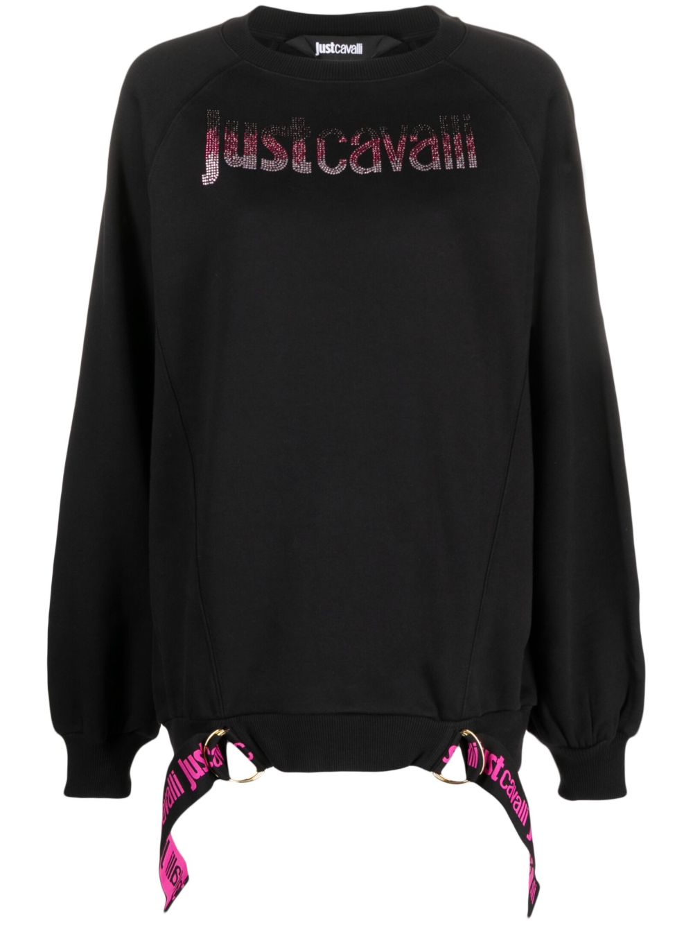 Just Cavalli logo印花缀饰平纹针织抓绒卫衣 - 黑色