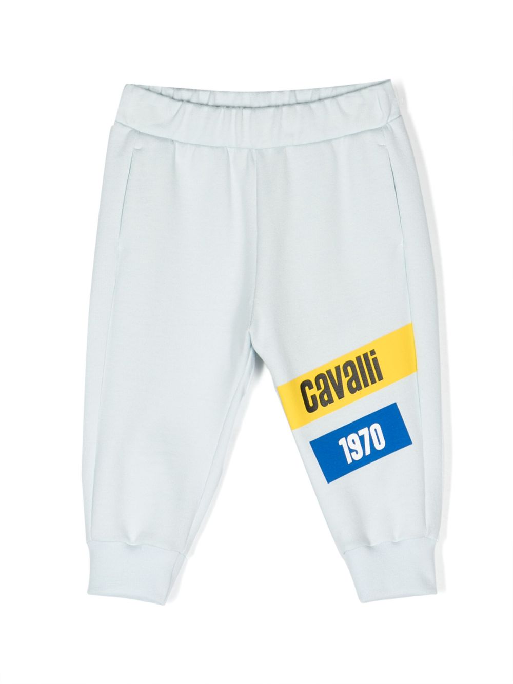 Roberto Cavalli Junior logo印花棉运动裤 - 蓝色
