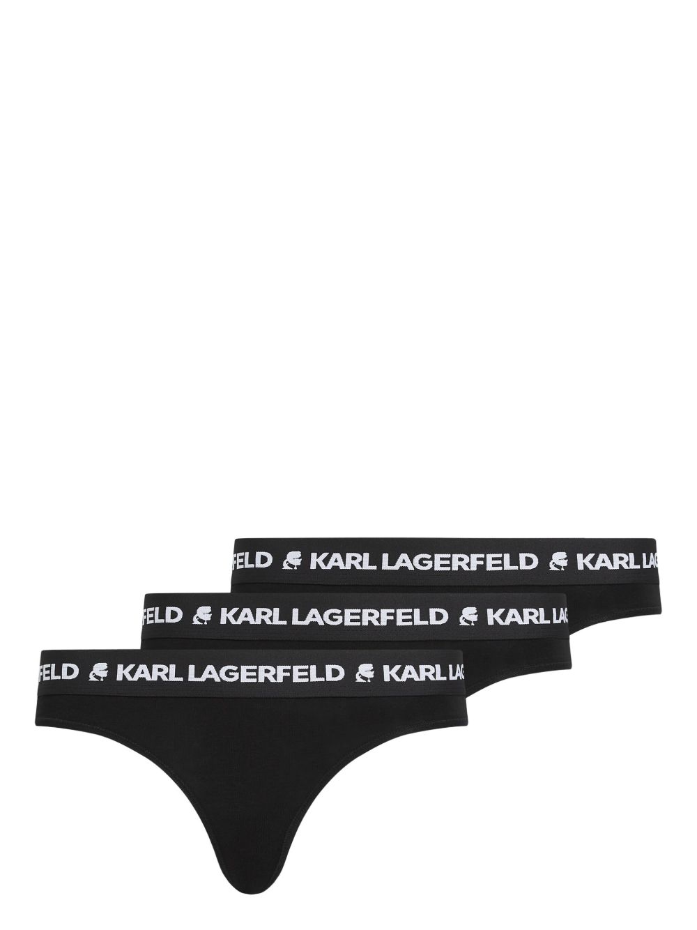 Karl Lagerfeld logo腰边丁字裤（三件装） - 黑色