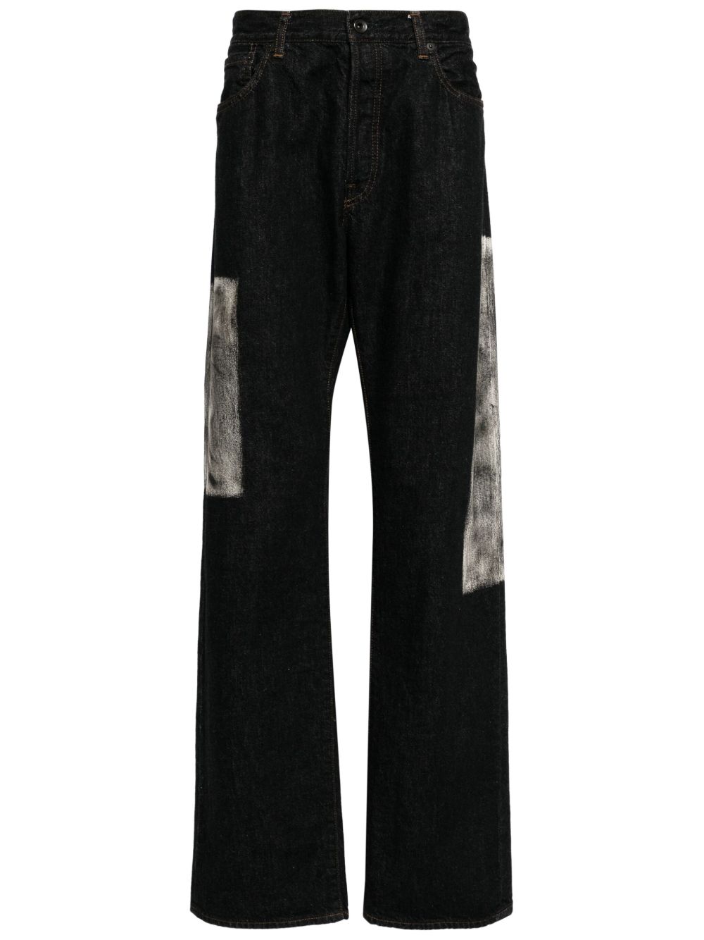 Yohji Yamamoto 拼接直筒牛仔裤 - 黑色