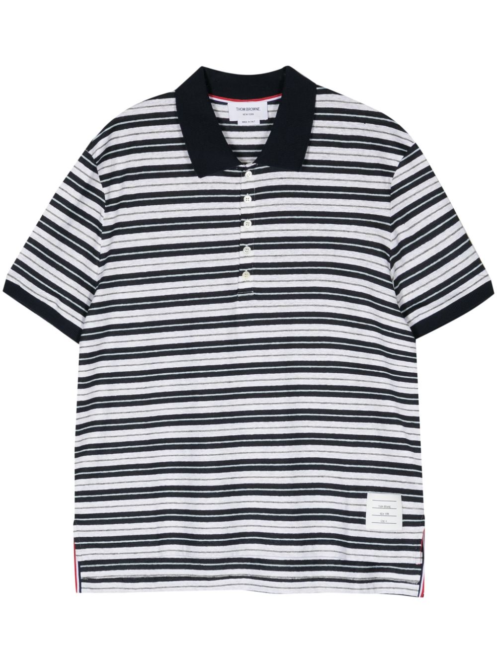 Thom Browne 标贴条纹polo衫 - 蓝色