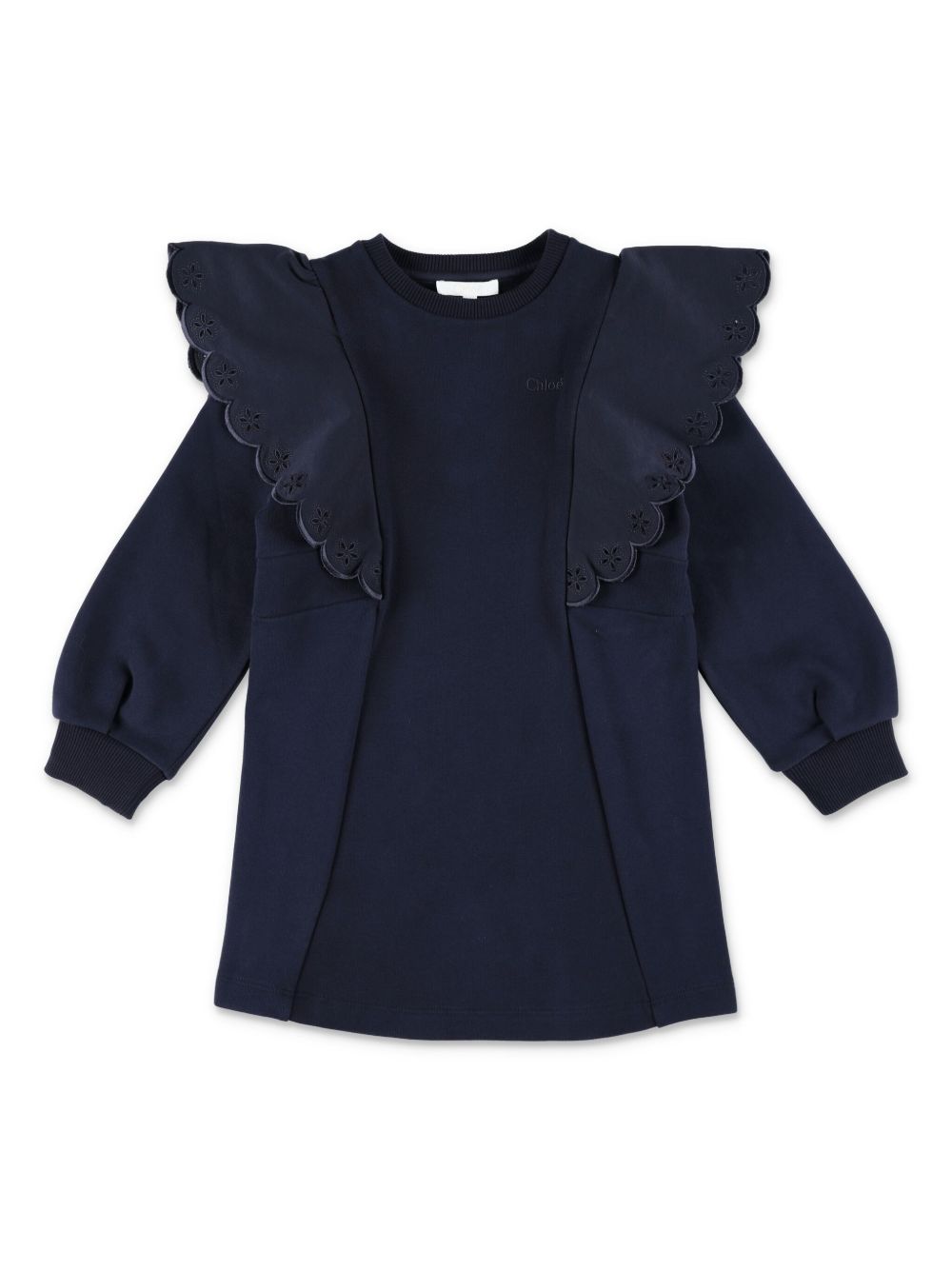 Chloé Kids 荷叶边细节卫衣式连衣裙 - 蓝色