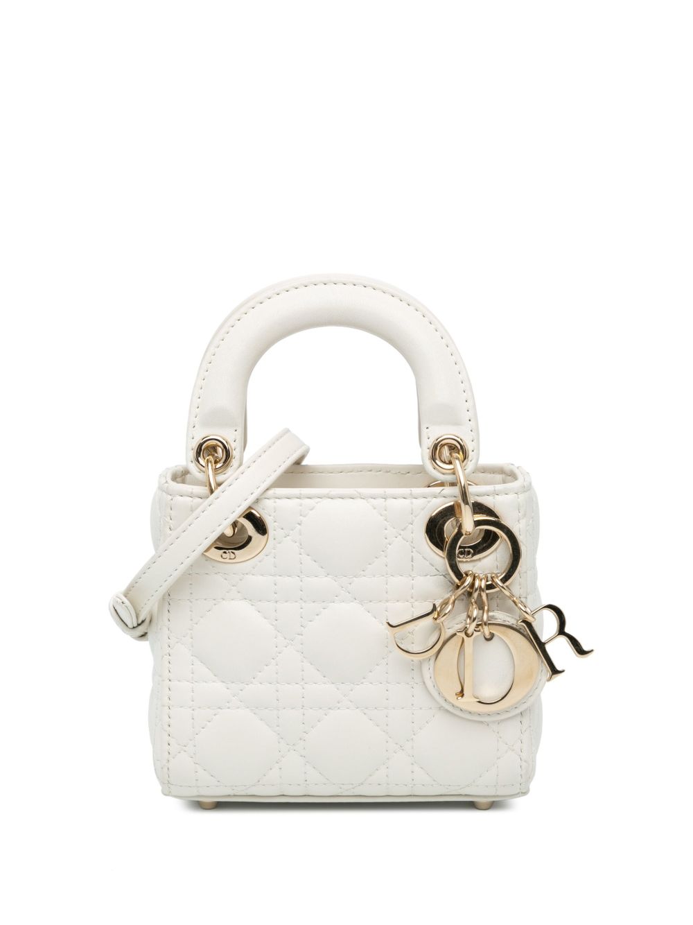 Christian Dior Pre-Owned Cannage Lady Dior 迷你小羊皮斜挎包（2022年典藏款） - 白色