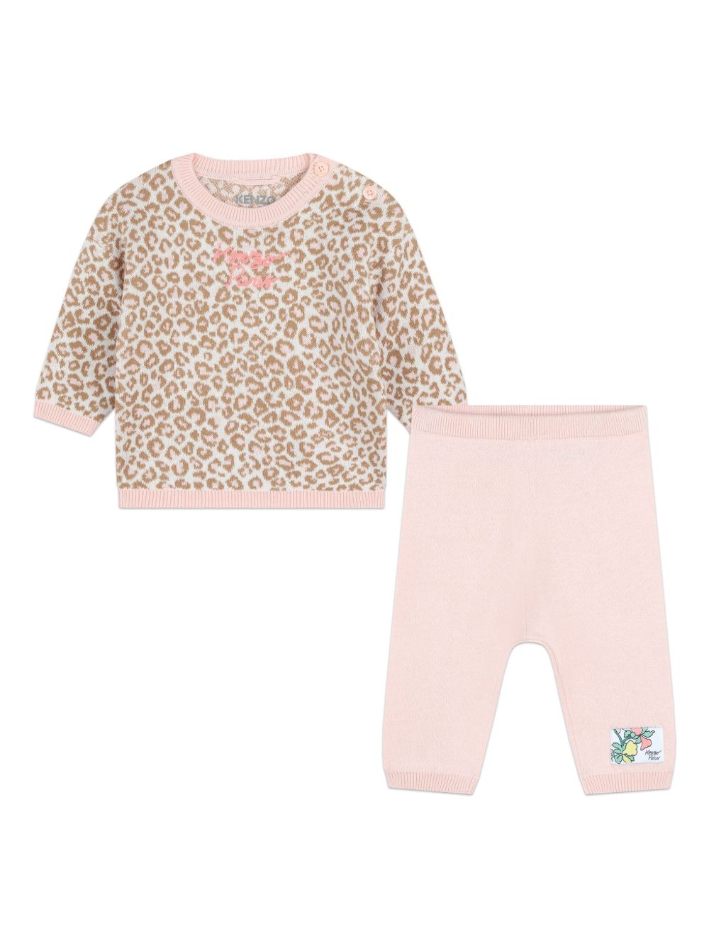 Kenzo Kids logo刺绣棉长裤套装 - 粉色