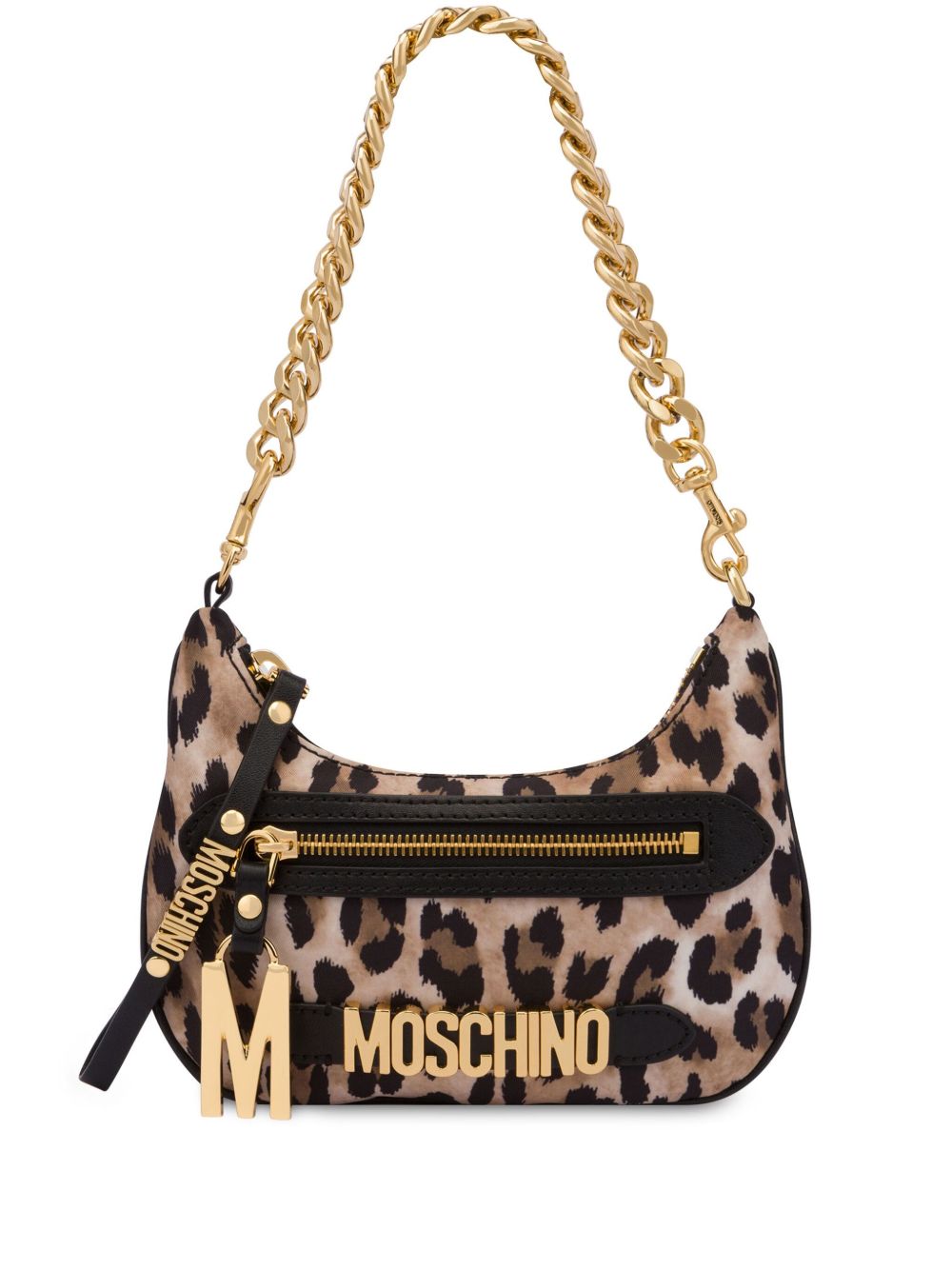 Moschino logo字母豹纹迷你包 - 褐色