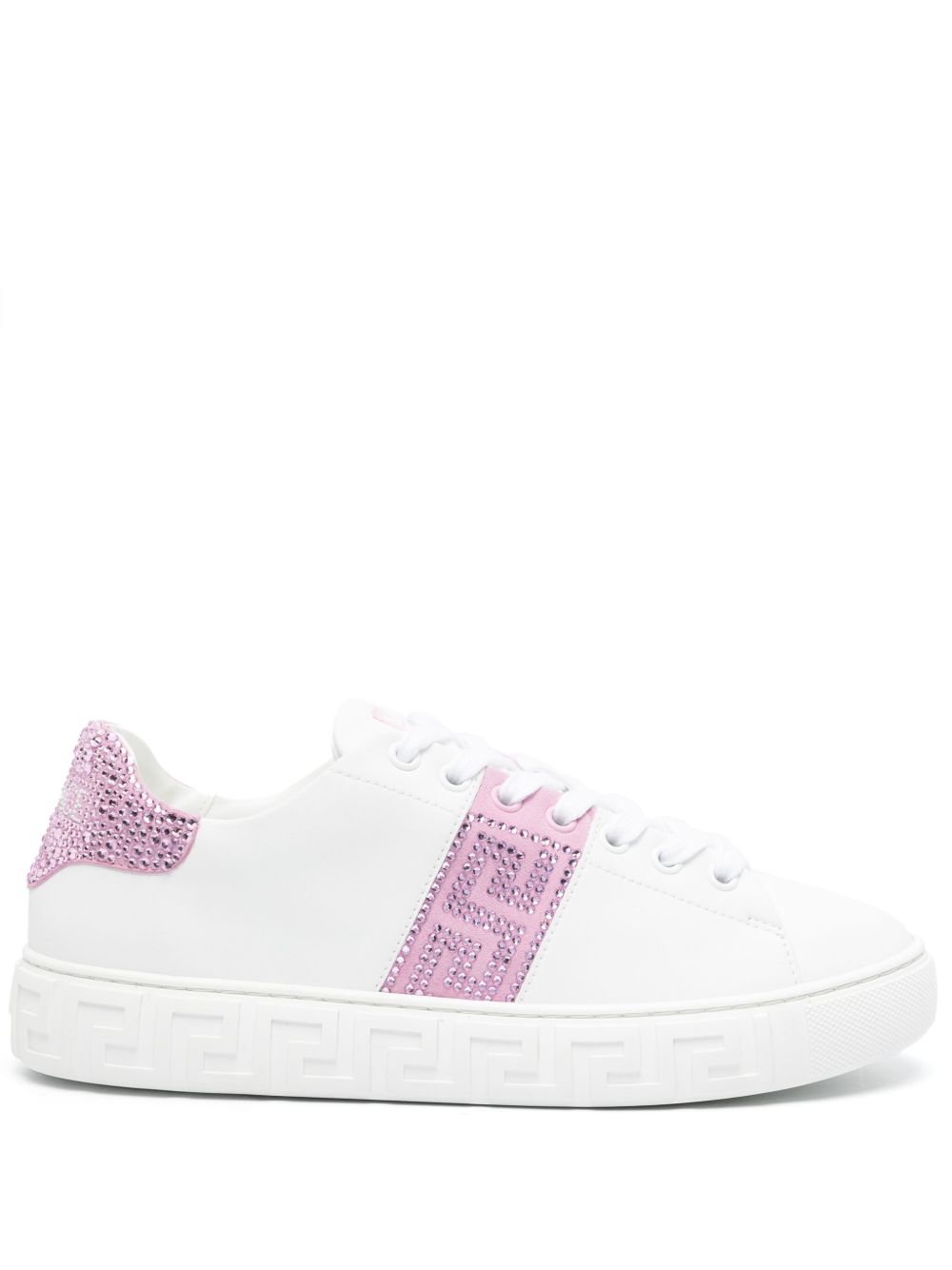 Versace Crystal Greca 皮质运动鞋 - 白色