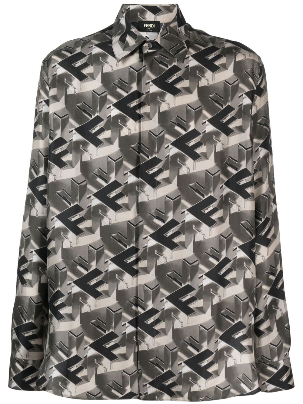 FENDI 经典logo印花真丝衬衫 - 灰色