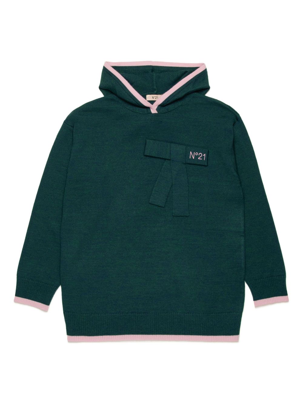 Nº21 Kids logo刺绣针织连帽衫 - 绿色