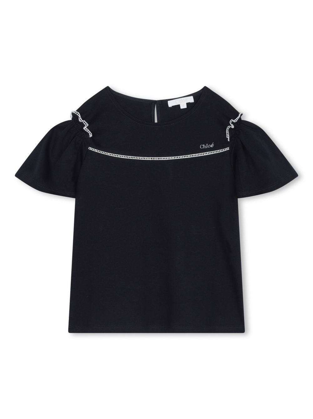 Chloé Kids 孔眼细节缩褶罩衫 - 蓝色