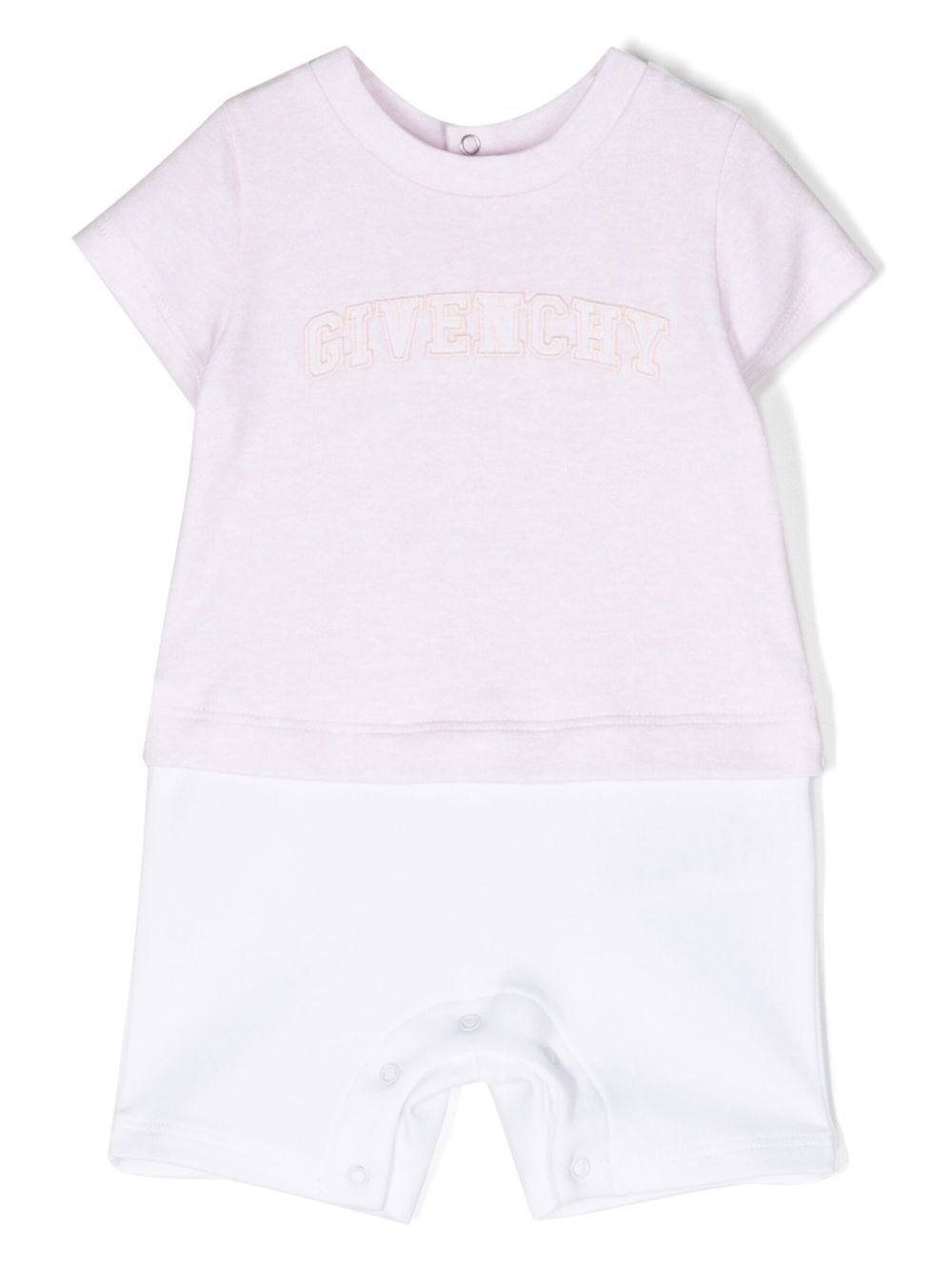 Givenchy Kids 贴花logo短袖连体短裤 - 粉色