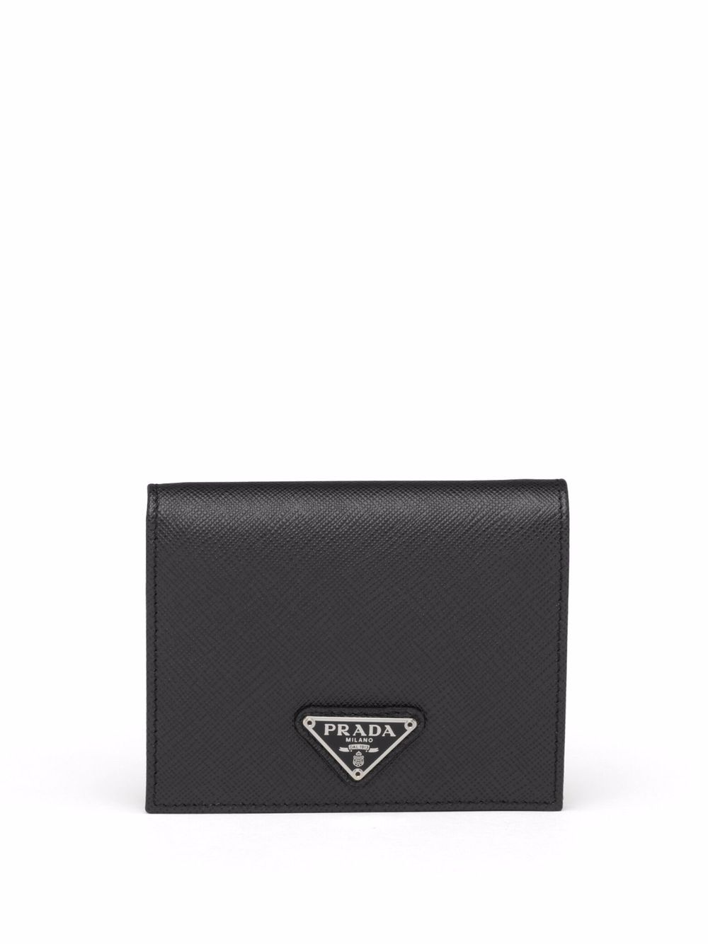 Prada 普拉达 三角形logo十字纹皮质钱包 - 黑色