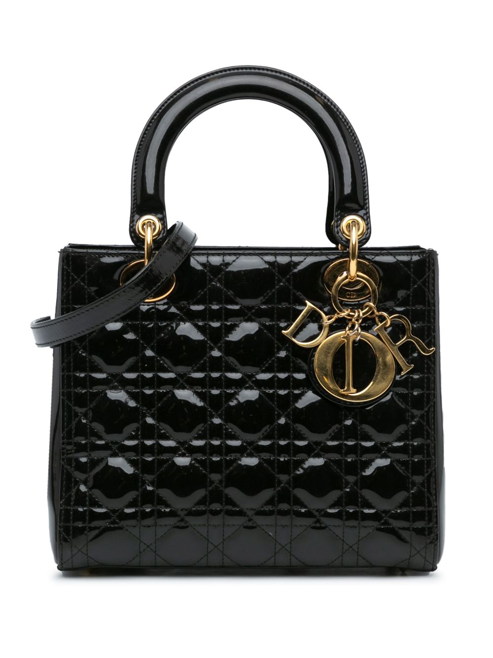Christian Dior Pre-Owned Medium Patent Cannage Lady Dior 斜挎包（2013年典藏款） - 黑色