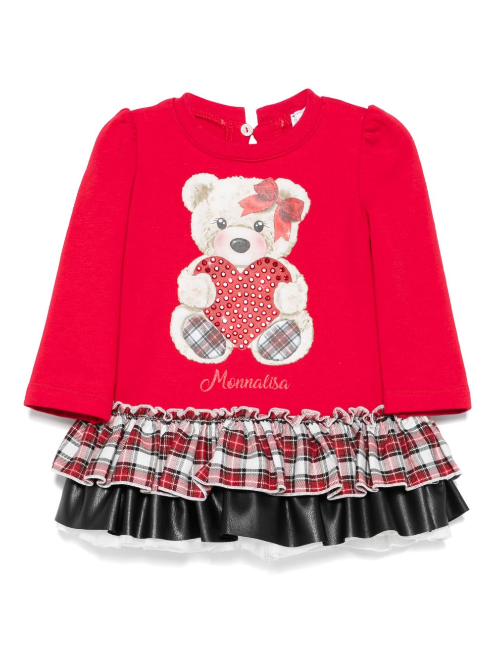 Monnalisa Teddy Bear 印花分层式连衣裙 - 白色