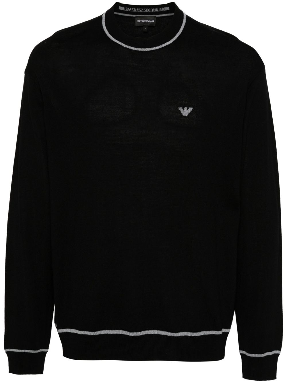 Emporio Armani logo嵌花羊毛毛衣 - 黑色