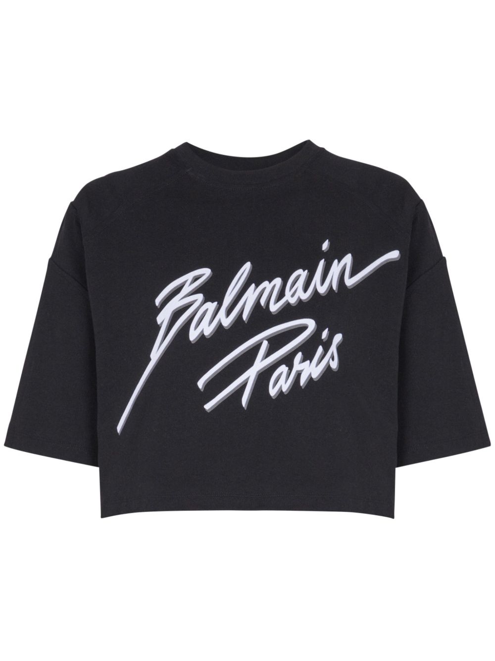 Balmain logo植绒短款T恤 - 黑色